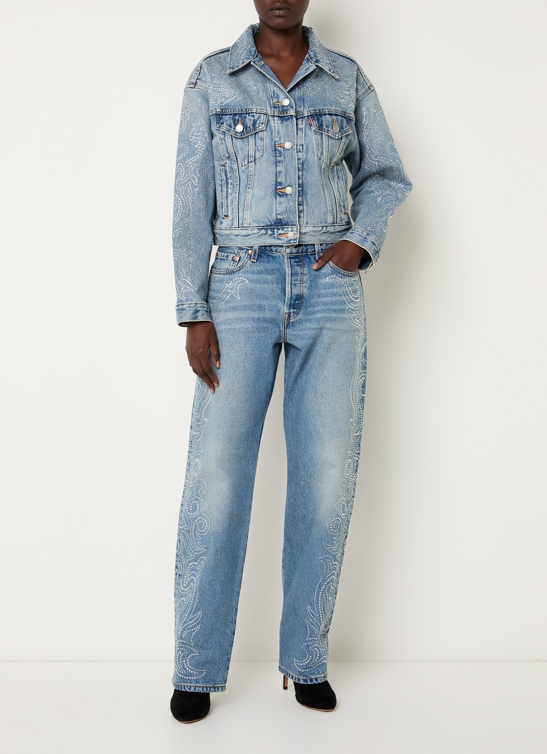 Levi's 501 high waist tapered jeans met strass - voorkant 5 indigo