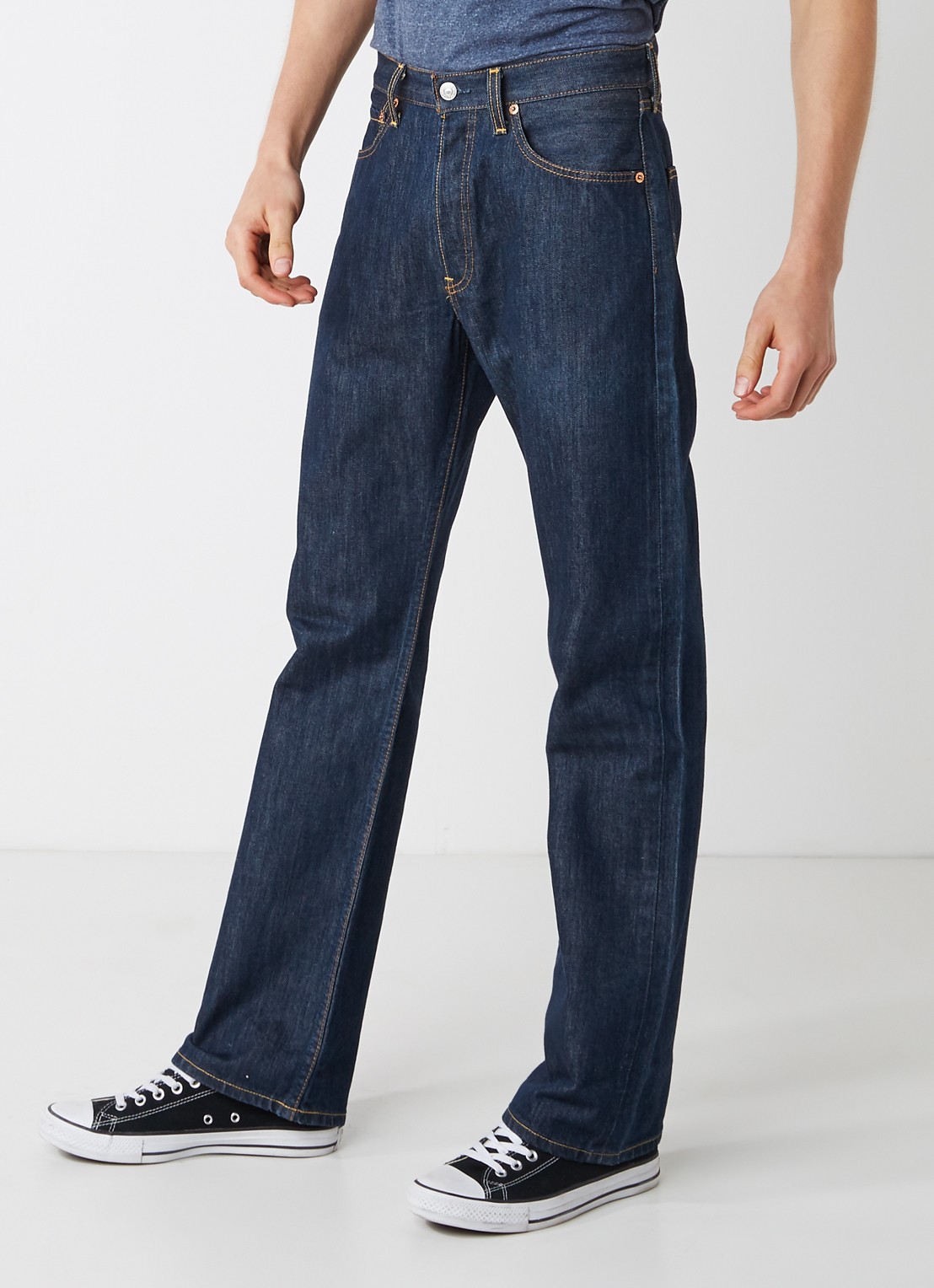 Levi's 501 mid waist straight leg jeans met donkere wassing - detail 4 indigo