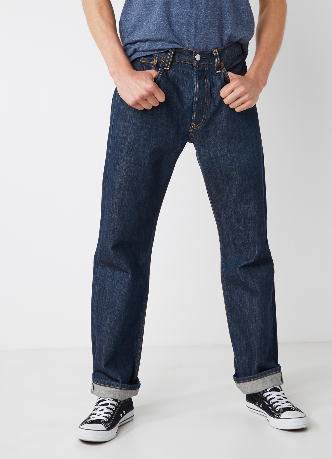 Levi's 501 mid waist straight leg jeans met donkere wassing - detail 5 indigo