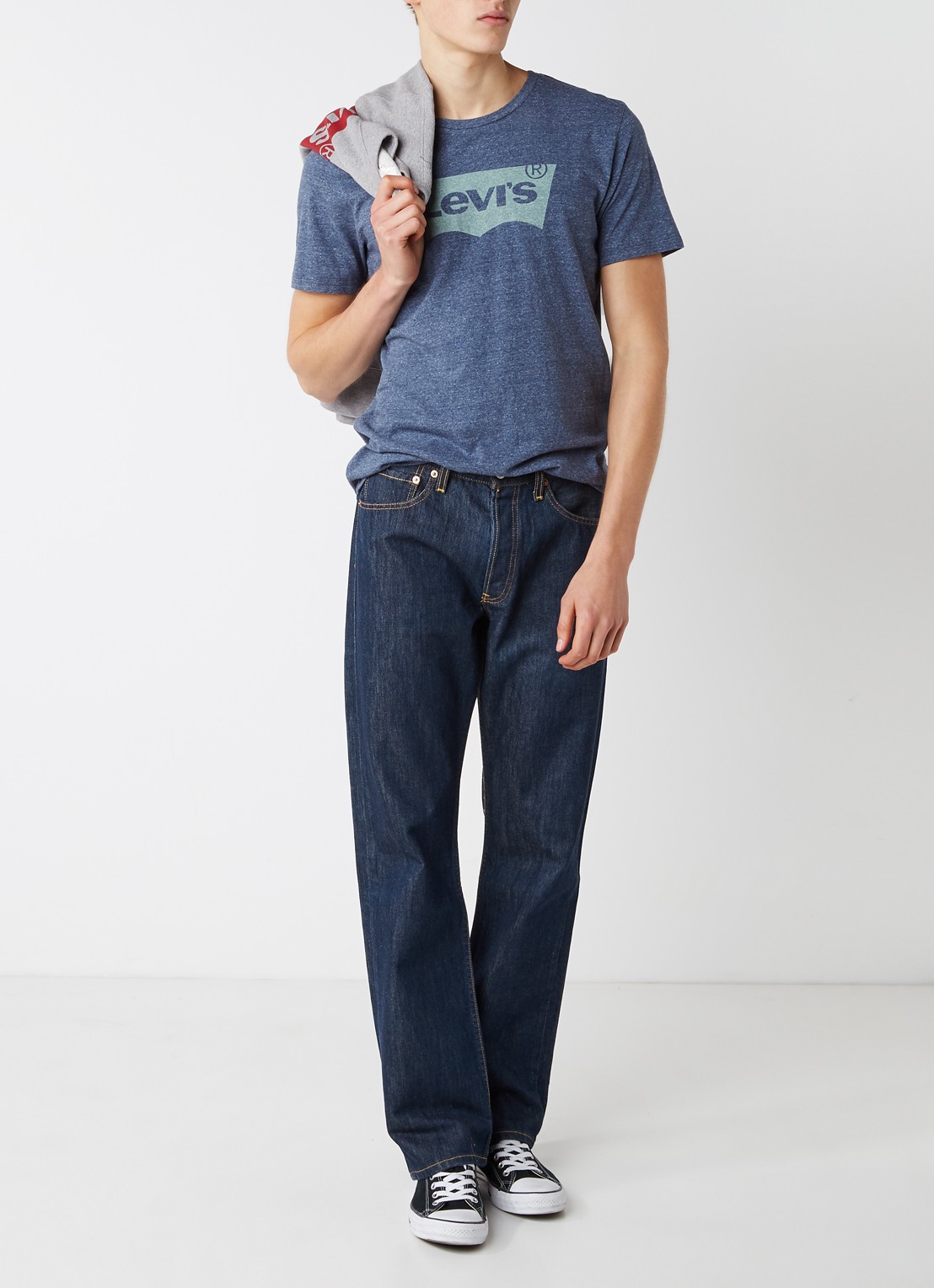 Levi's 501 mid waist straight leg jeans met donkere wassing - voorkant 3 indigo