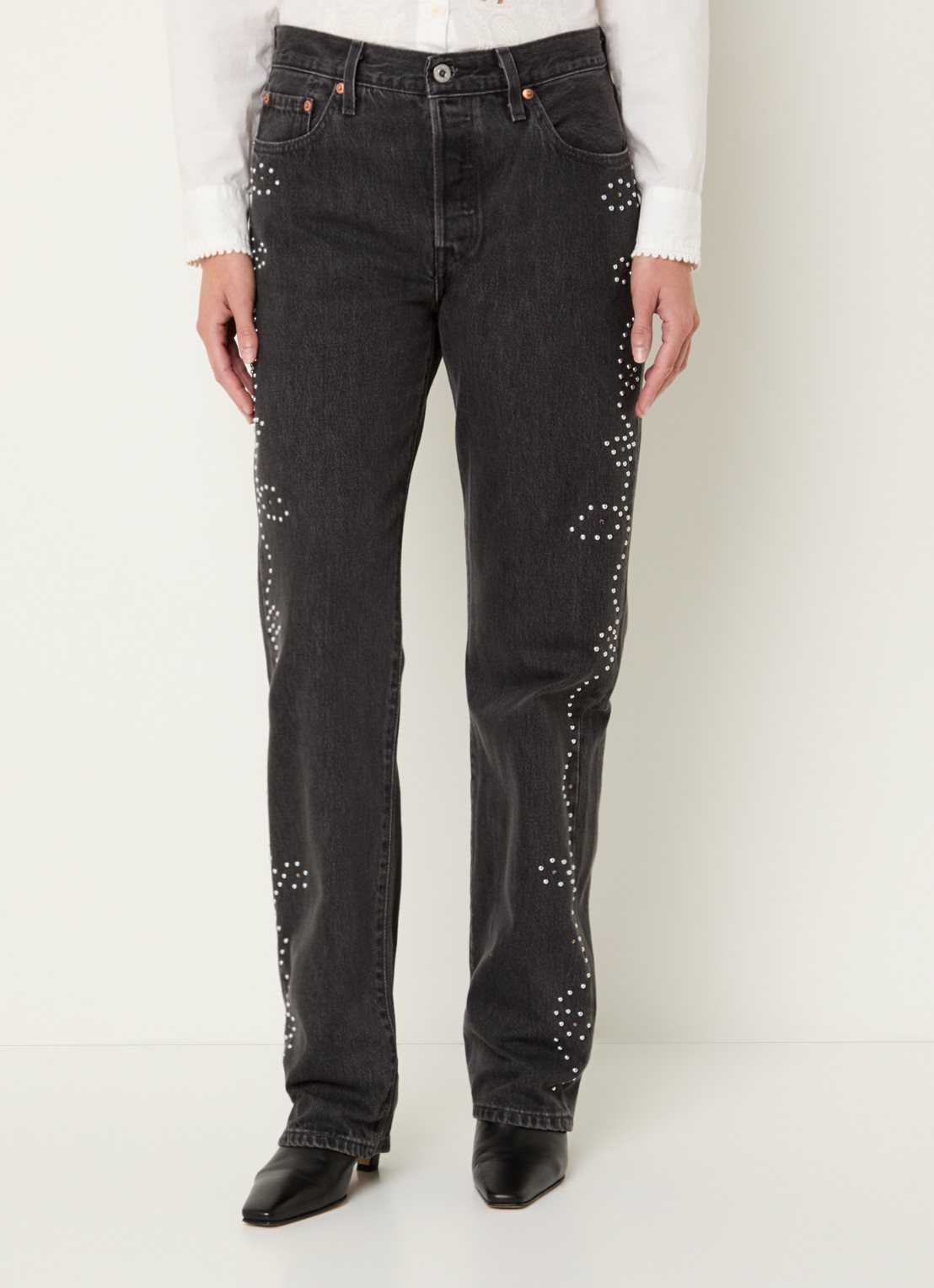 Levi's 501 mid waist tapered jeans met studs en steekzakken - detail 2 zwart
