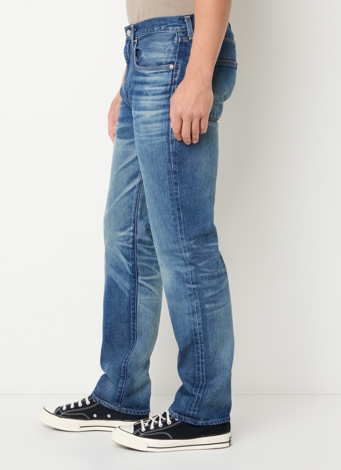 Levi's 505 slim fit jeans met medium wassing - detail 5 indigo