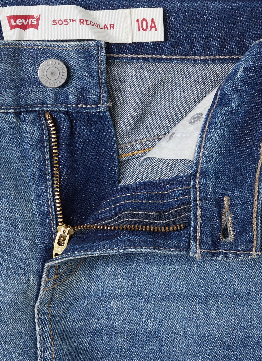 Levi's 505 straight leg jeans met medium wassing - detail blauw