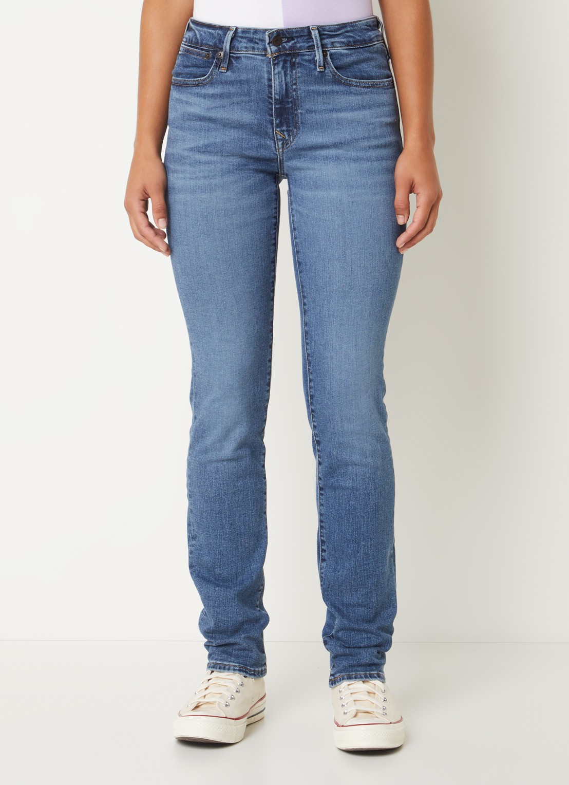 Levi's 712 mid waist slim fit jeans met donkere wassing - detail 4 indigo