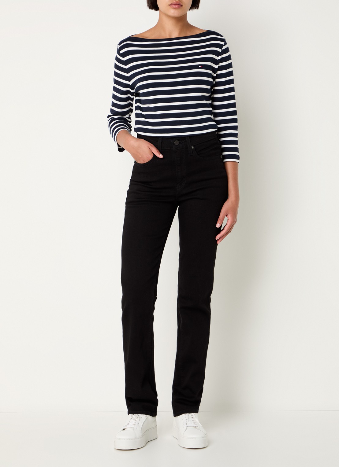 Levi's 724 high waist slim fit jeans met gekleurde wassing - voorkant 3 zwart