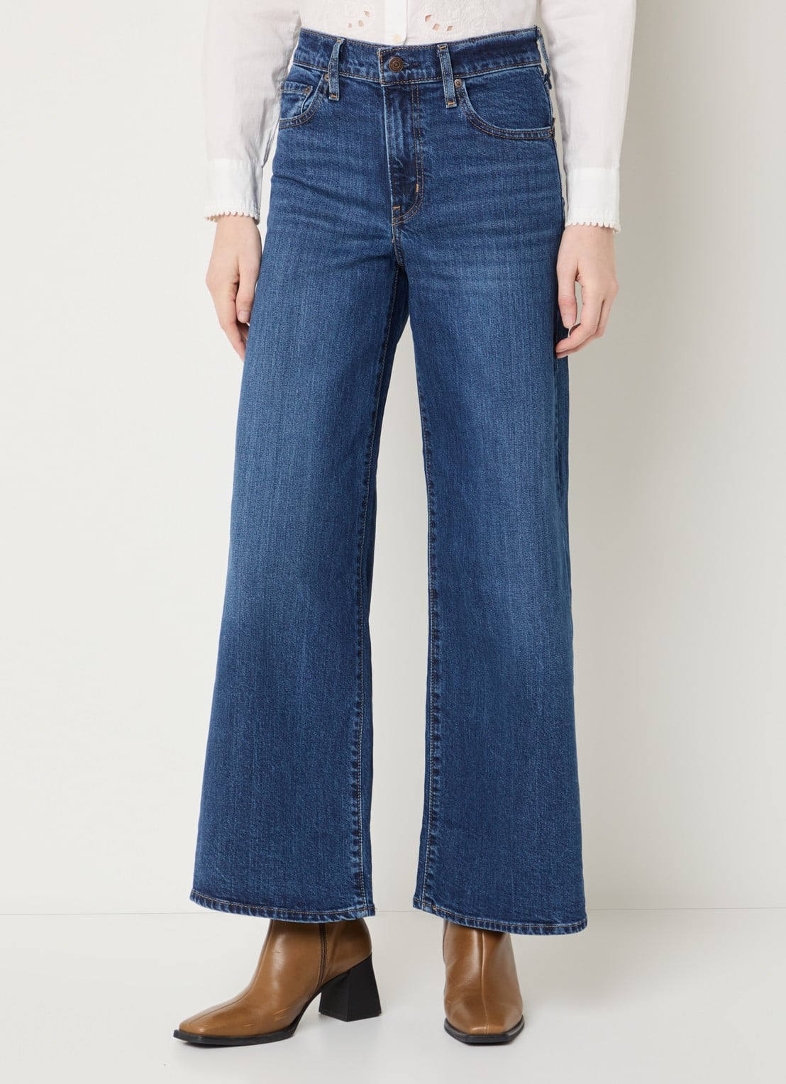 Levi's 728 High waist copped wide leg jeans met medium wassing - detail 4 indigo