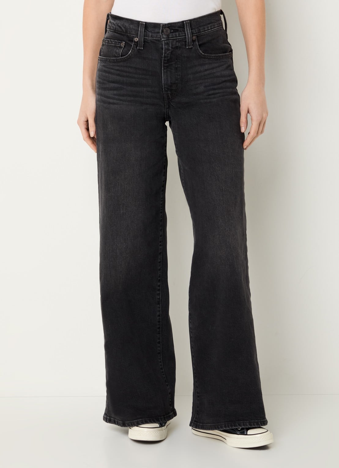 Levi's 728 high waist wide leg jeans met gekleurde wassing - detail 3 zwart