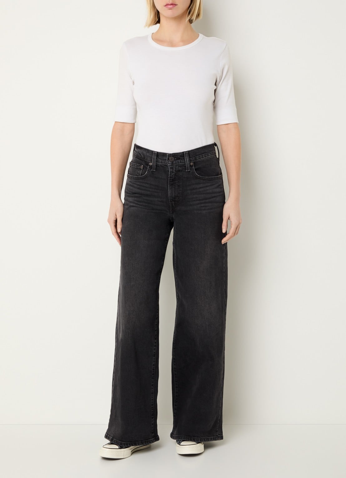 Levi's 728 high waist wide leg jeans met gekleurde wassing - voorkant 2 zwart