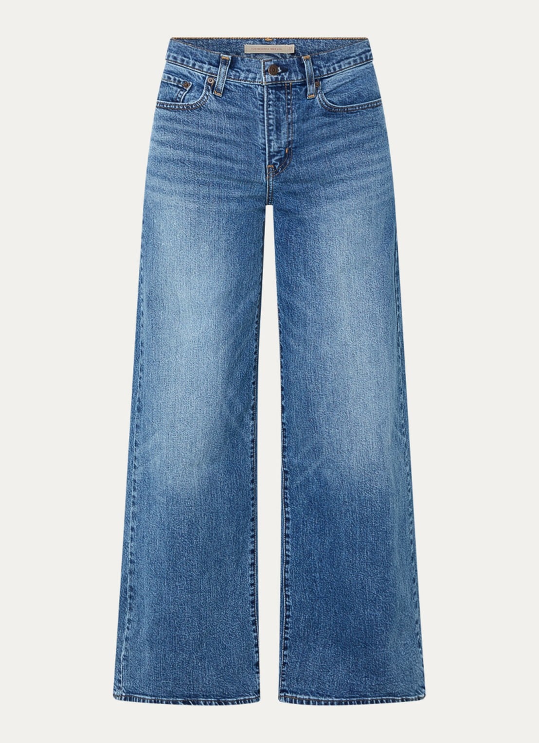 Levi's 728 high waist wide leg jeans met medium wassing - voorkant indigo