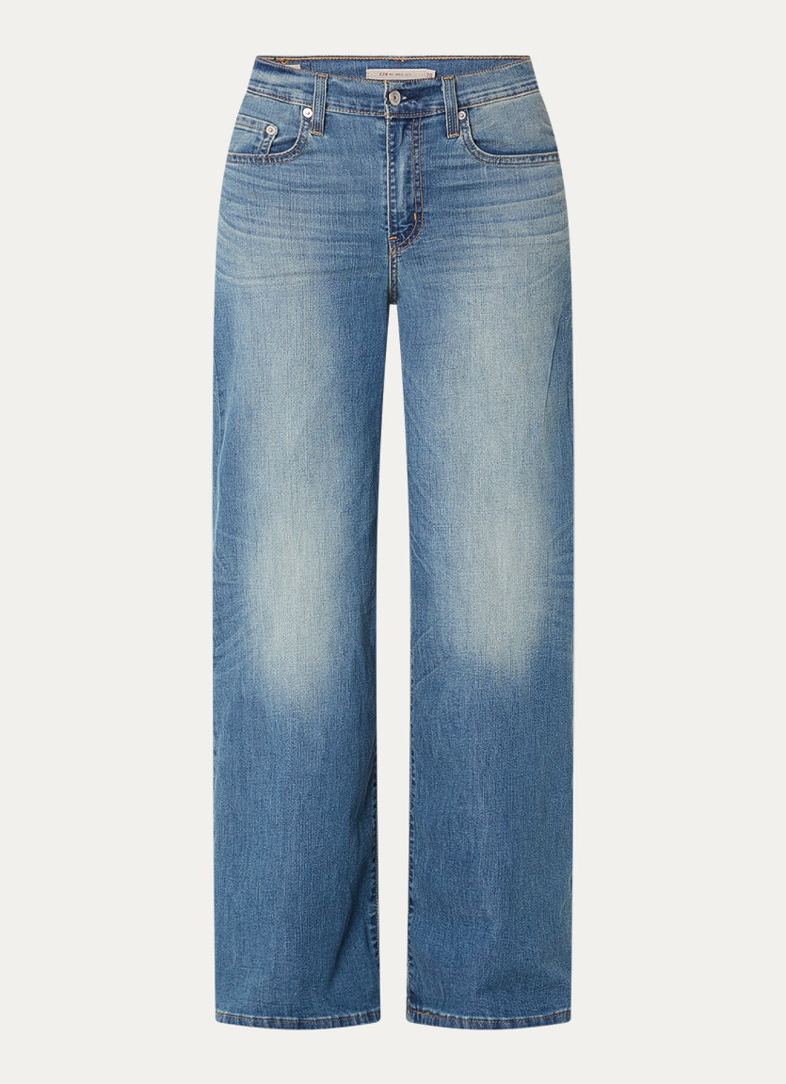 Levi's 728 high waist wide leg jeans met medium wassing - voorkant indigo