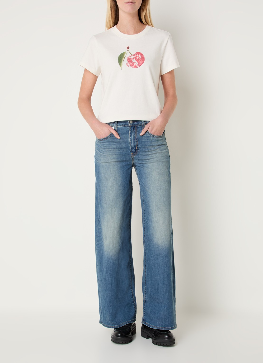 Levi's 728 high waist wide leg jeans met medium wassing - voorkant 2 indigo