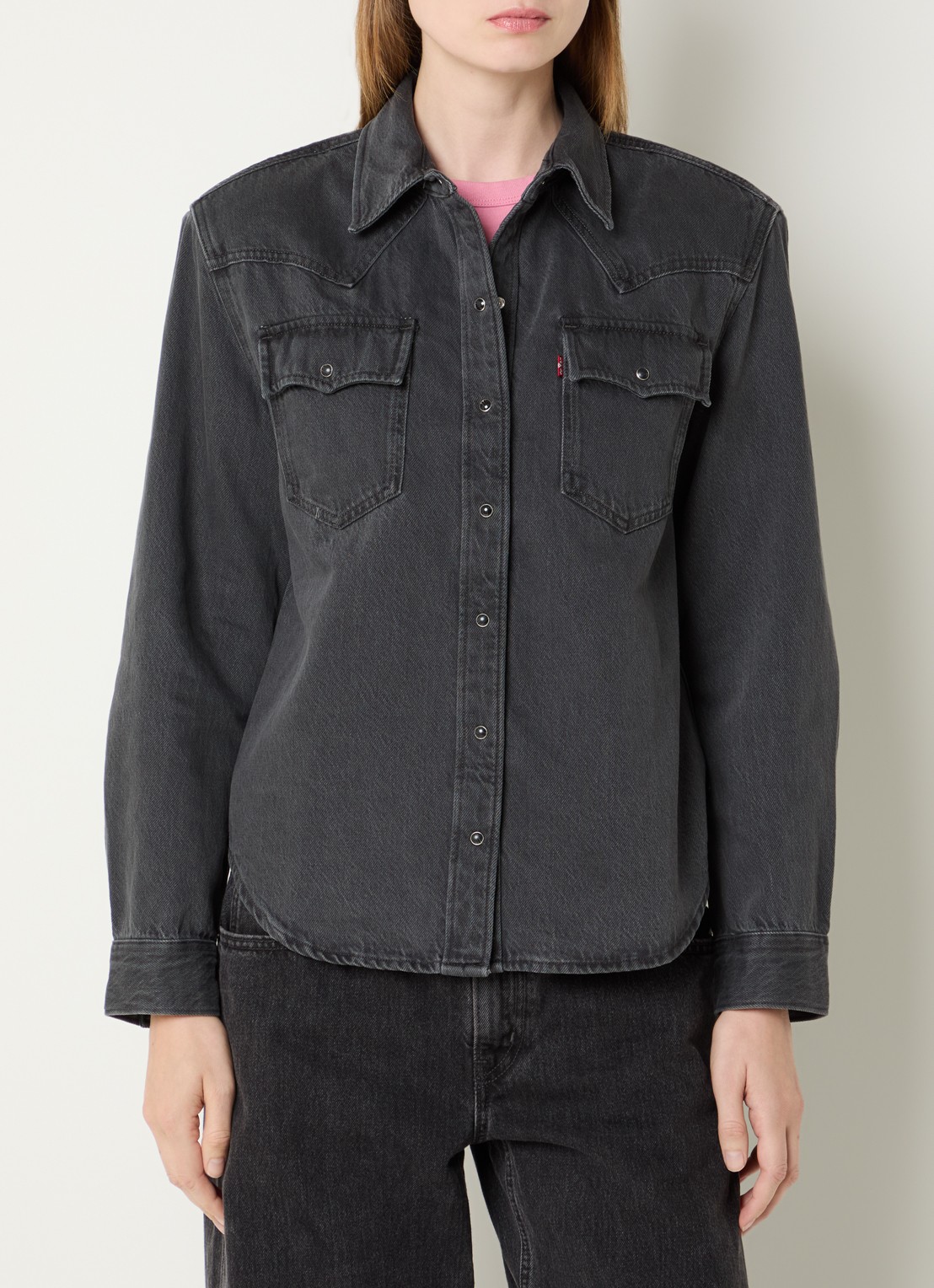 Levi's 80s Western blouse van denim met schoudervulling - detail zwart