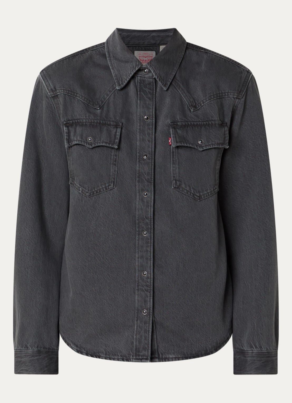 Levi's 80s Western blouse van denim met schoudervulling - voorkant 3 zwart