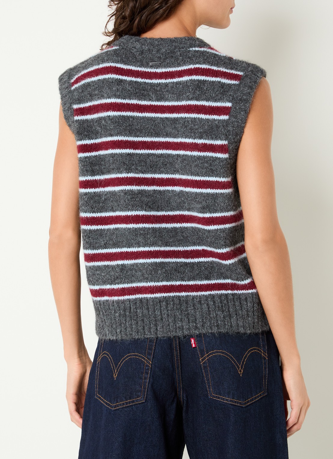 Levi's Alice spencer in wolblend met streepprint - achterkant donkergrijs