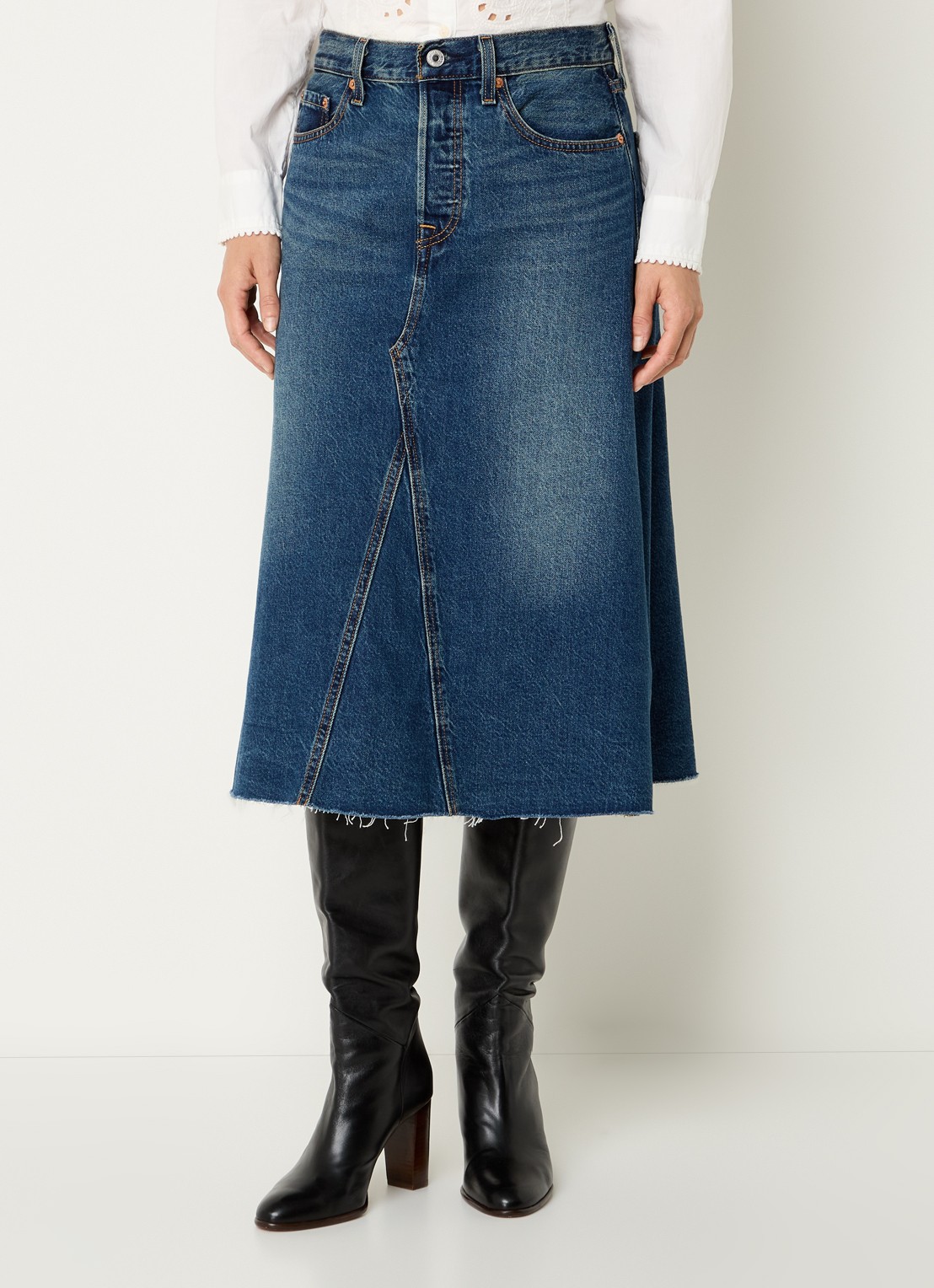 Levi's Aline midi spijkerrok met steekzakken - detail indigo