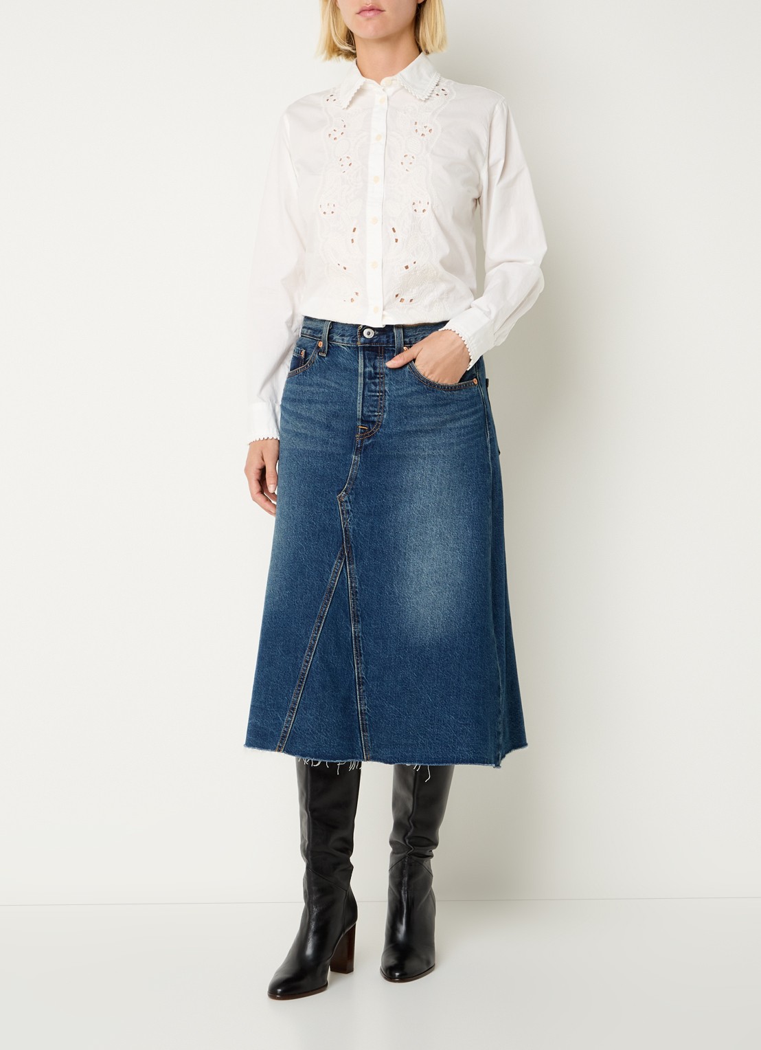 Levi's Aline midi spijkerrok met steekzakken - voorkant 3 indigo