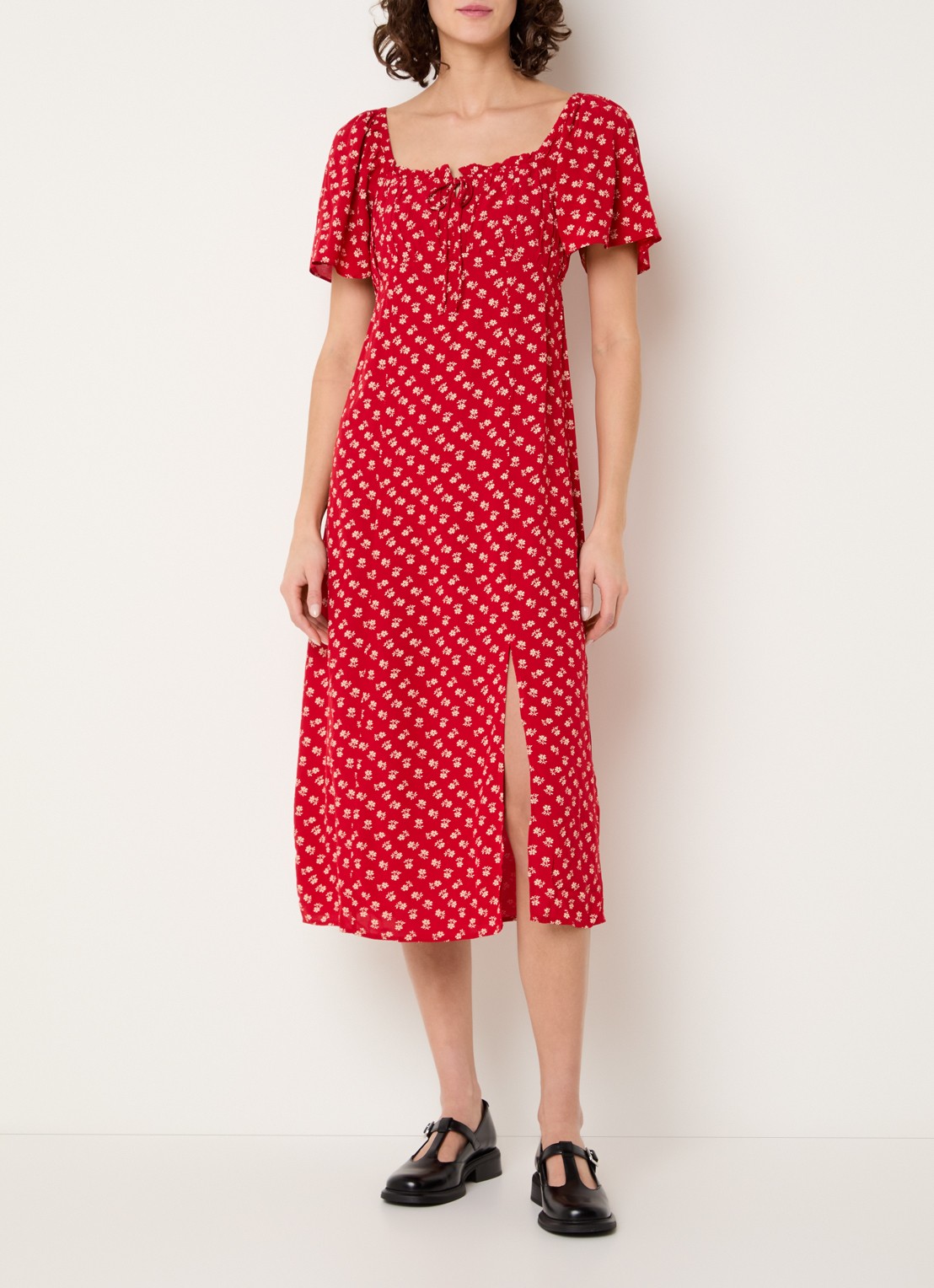 Levi's Amara midi jurk met split en print - detail 3 kersenrood