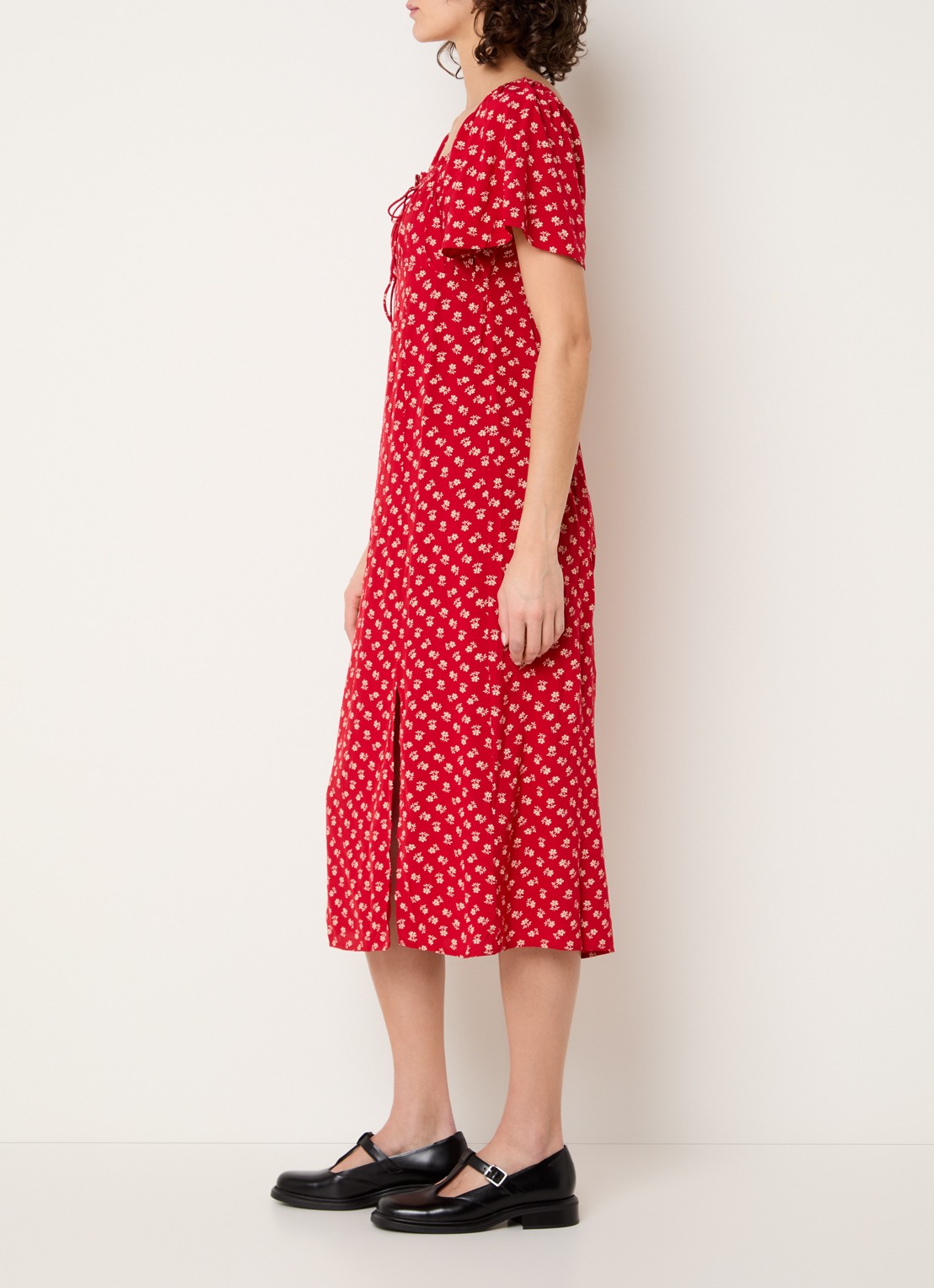 Levi's Amara midi jurk met split en print - voorkant 2 kersenrood