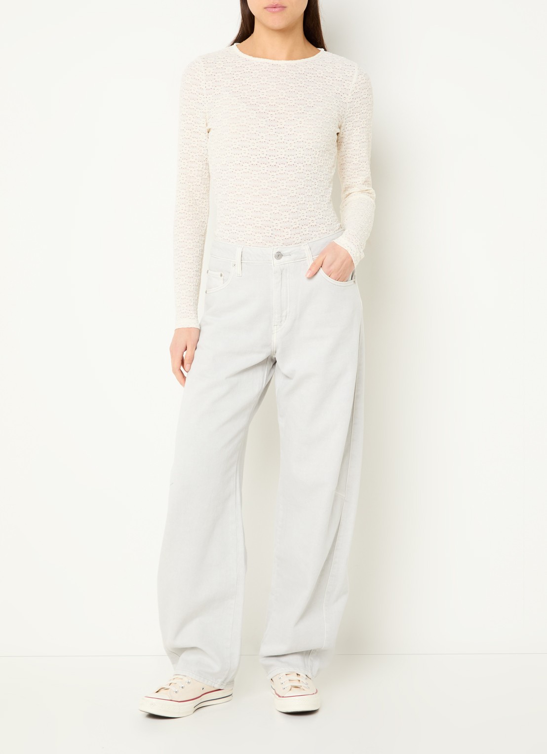 Levi's Anika semi-transparante top met opengewerkt dessin - voorkant 3 creme
