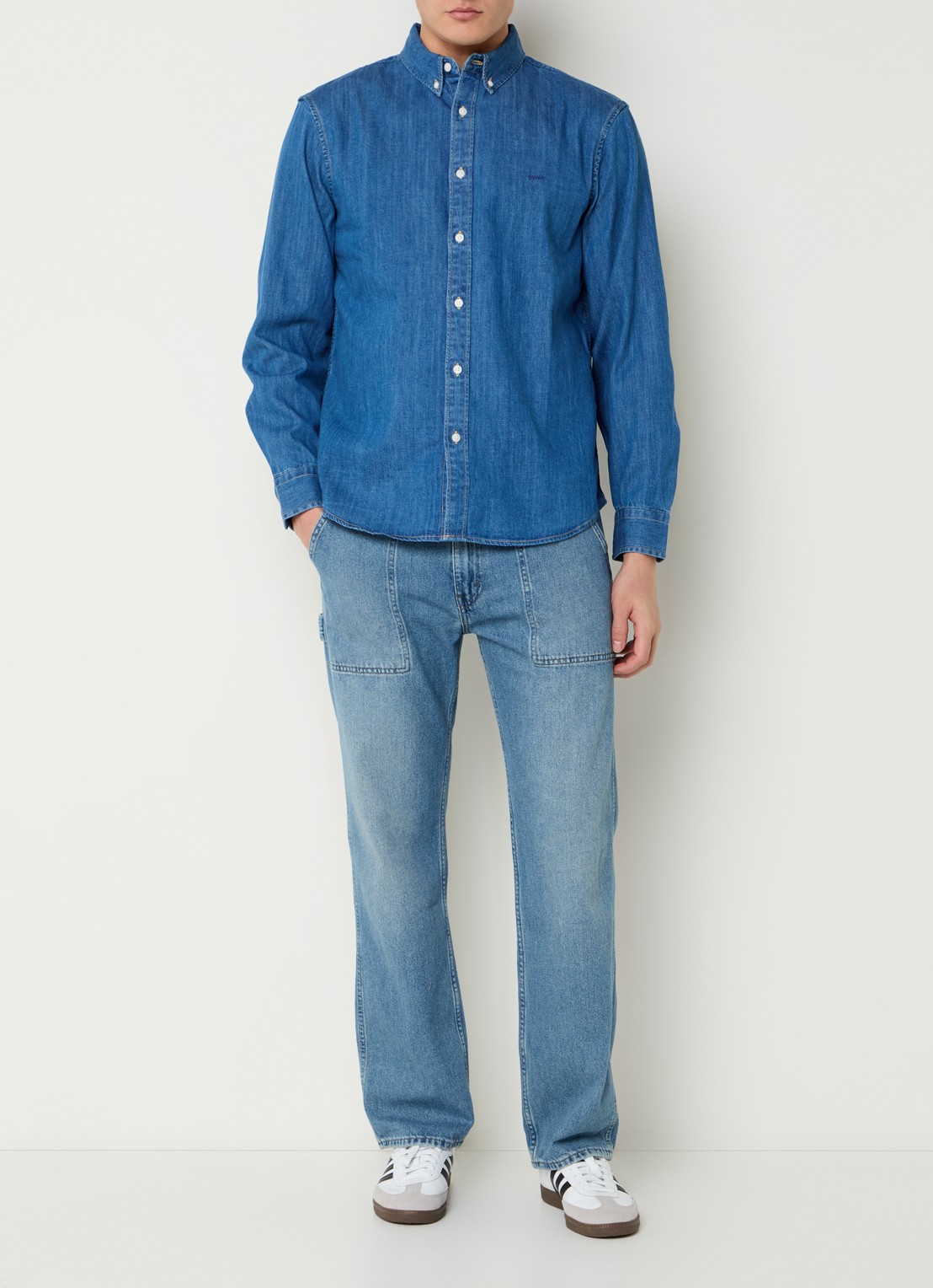 Levi's Authentic regular fit overhemd van chambray met logoborduring - voorkant 3 indigo