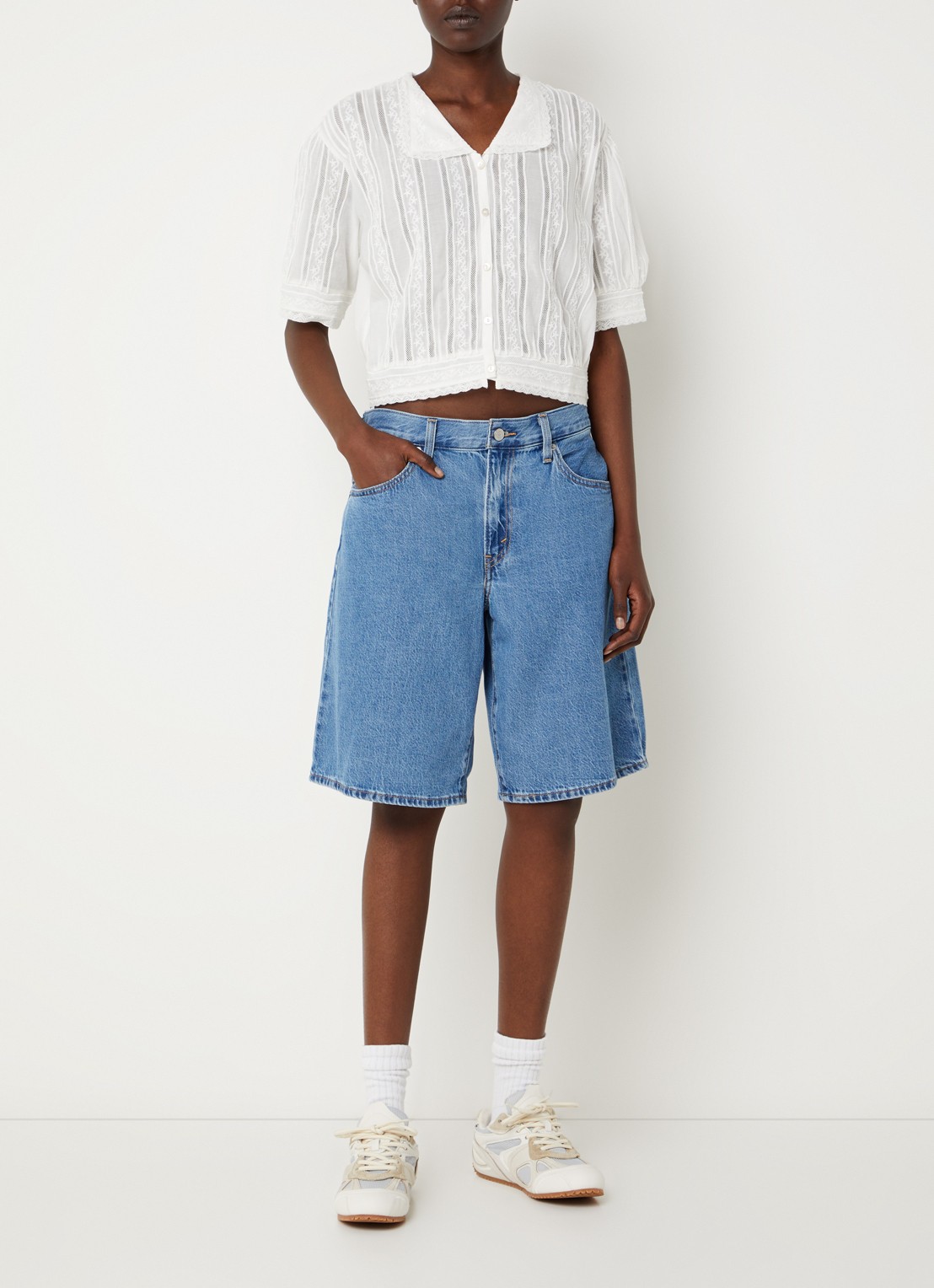 Levi's Baggy Dad Jort high waist wide leg korte broek - voorkant 4 indigo
