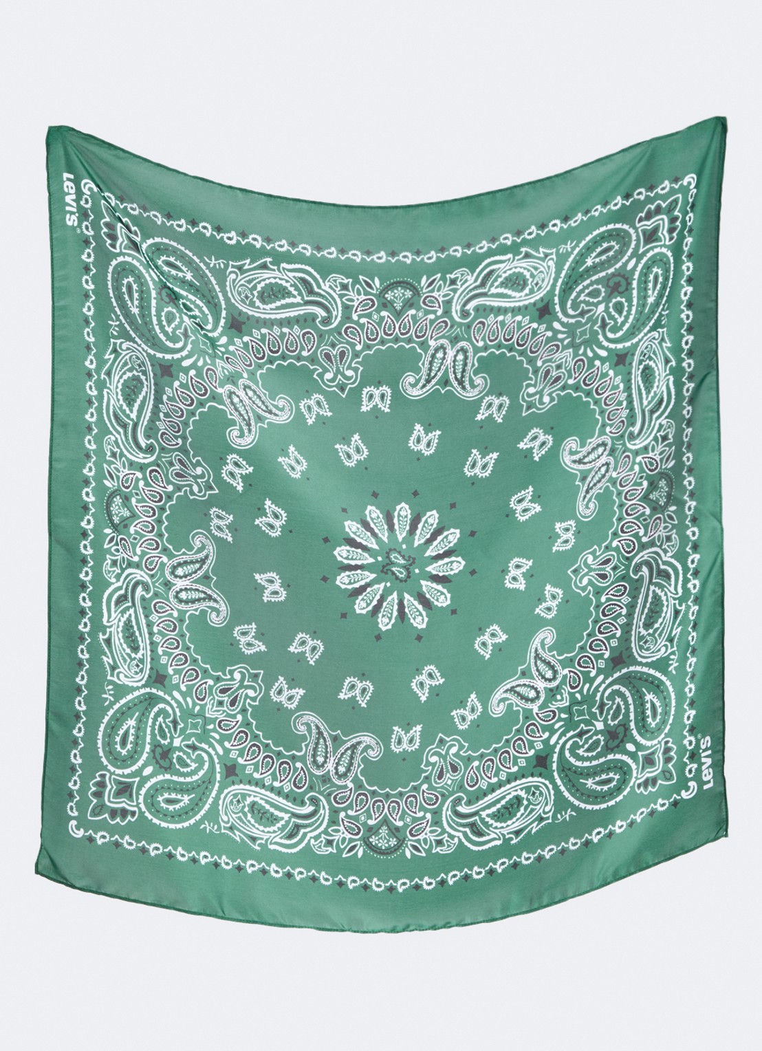 Levi's Bandana van satijn met paisley dessin 70 x 70 cm - detail groen