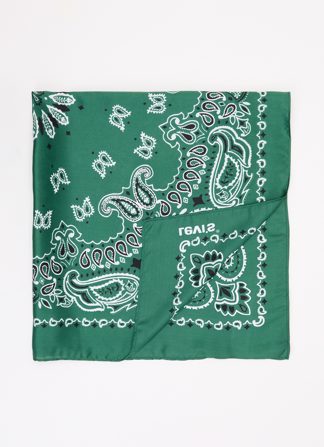 Levi's Bandana van satijn met paisley dessin 70 x 70 cm - voorkant 3 groen