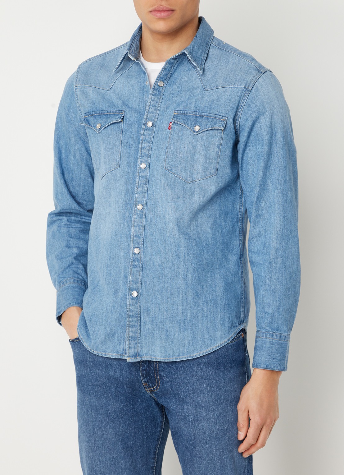 Levi's Barstow Western regular fit overhemd van chambray met stretch  - detail indigo