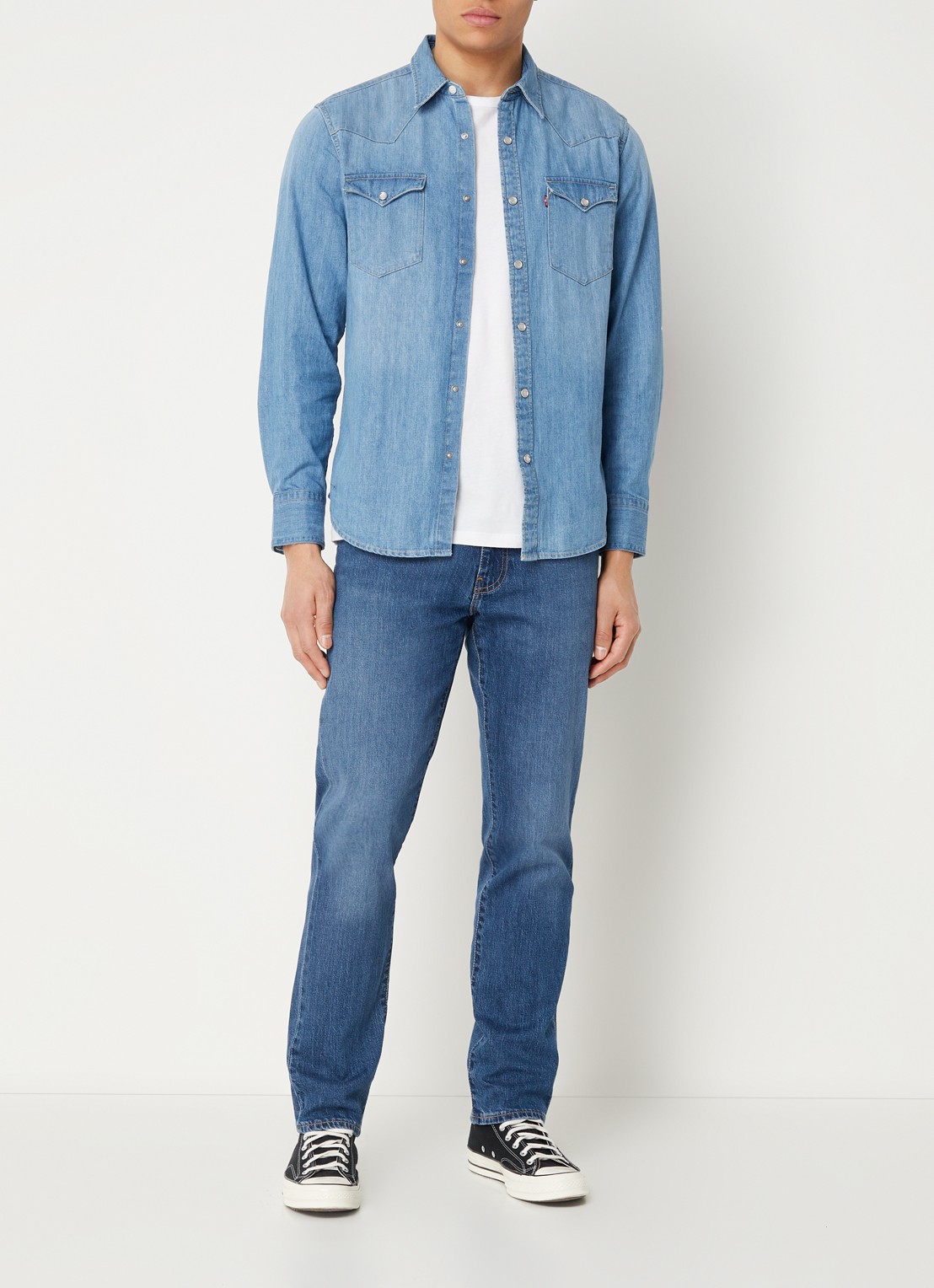 Levi's Barstow Western regular fit overhemd van chambray met stretch  - voorkant 3 indigo