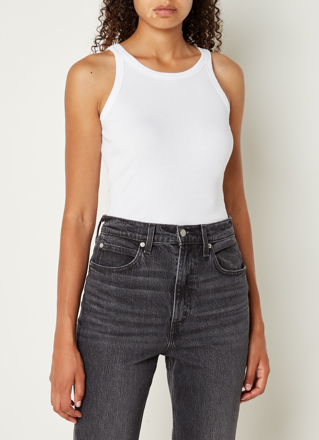 Levi's Basic tanktop met ribstructuur en ronde hals - detail 3 wit