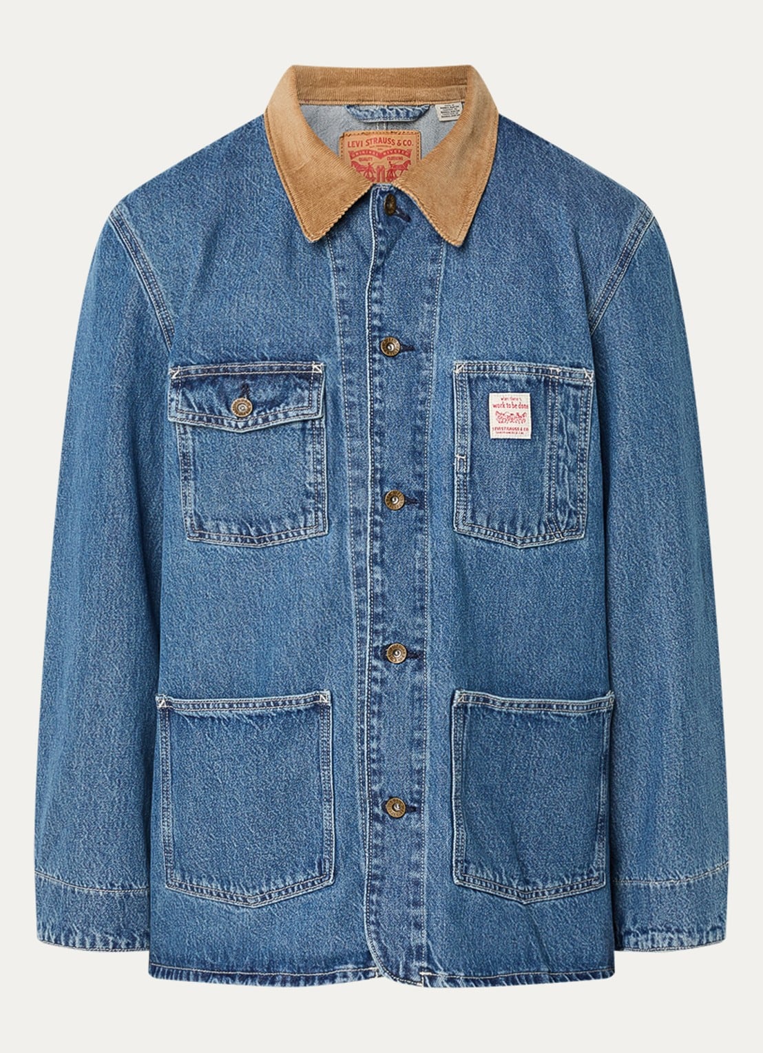 Levi's Berkley spijkerjas met opgestikte zakken en kraag van corduroy - voorkant 3 indigo