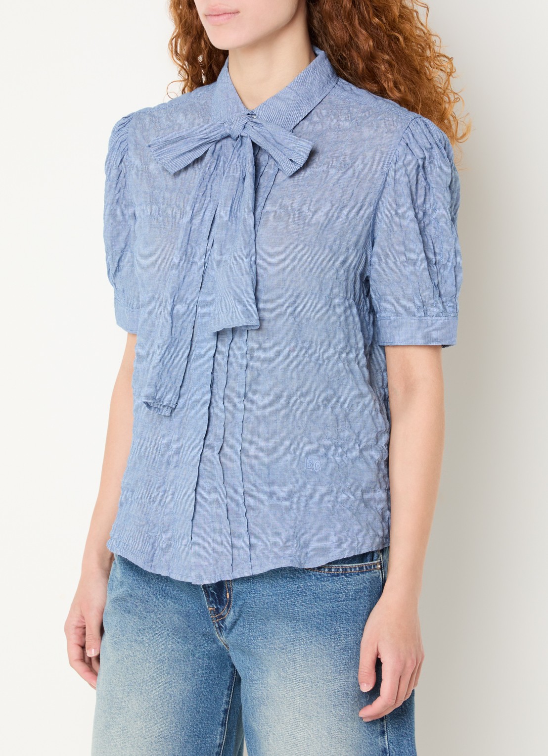 Levi's Blouse in zijdeblend met pied-de-poule dessin  - detail staalblauw