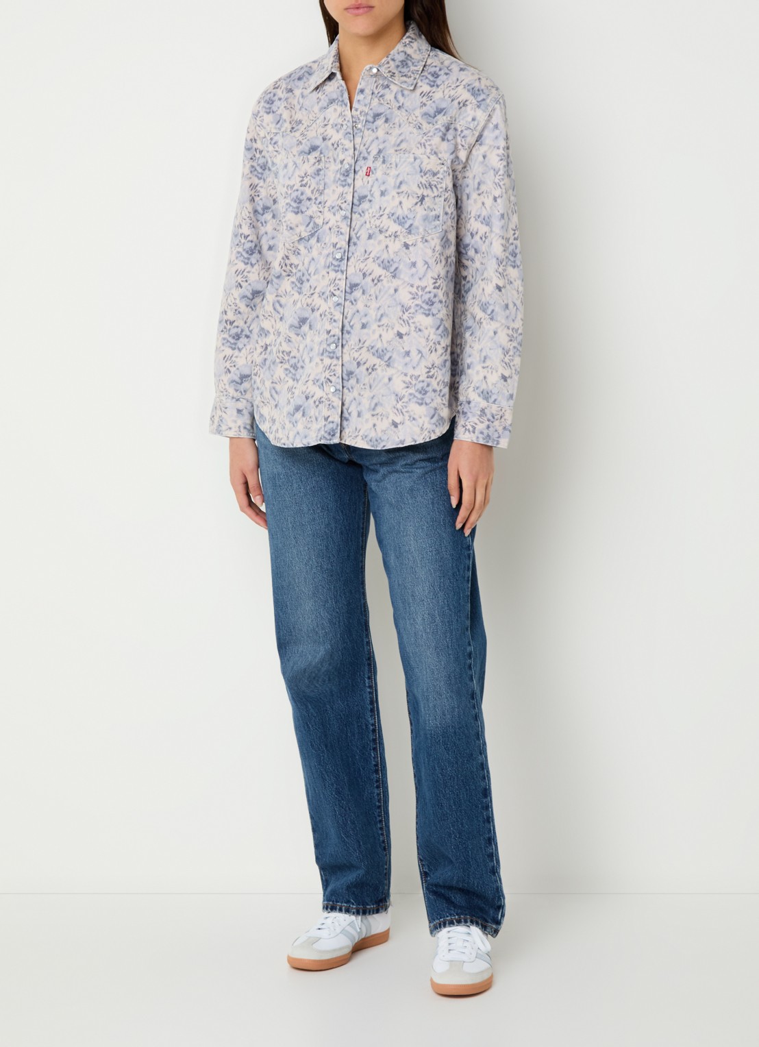 Levi's Blouse  met bloemenprint - voorkant 2 donkerblauw