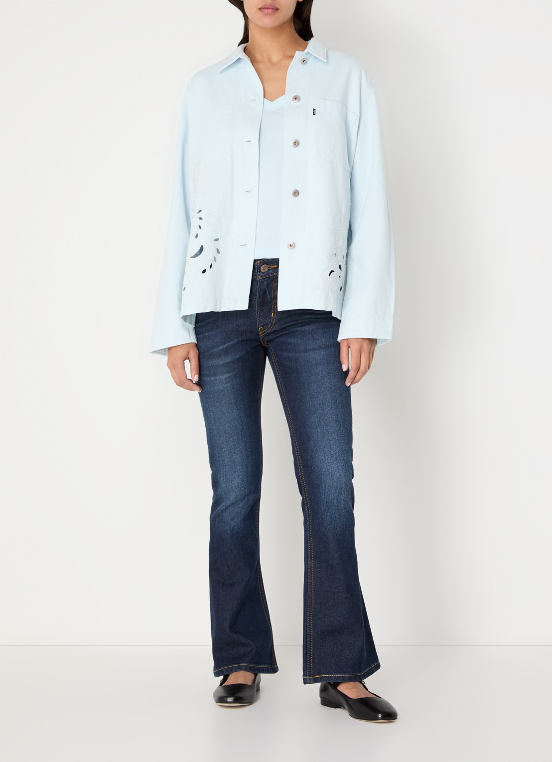 Levi's Blouse van denim met broderie en borstzak - voorkant 4 lichtblauw