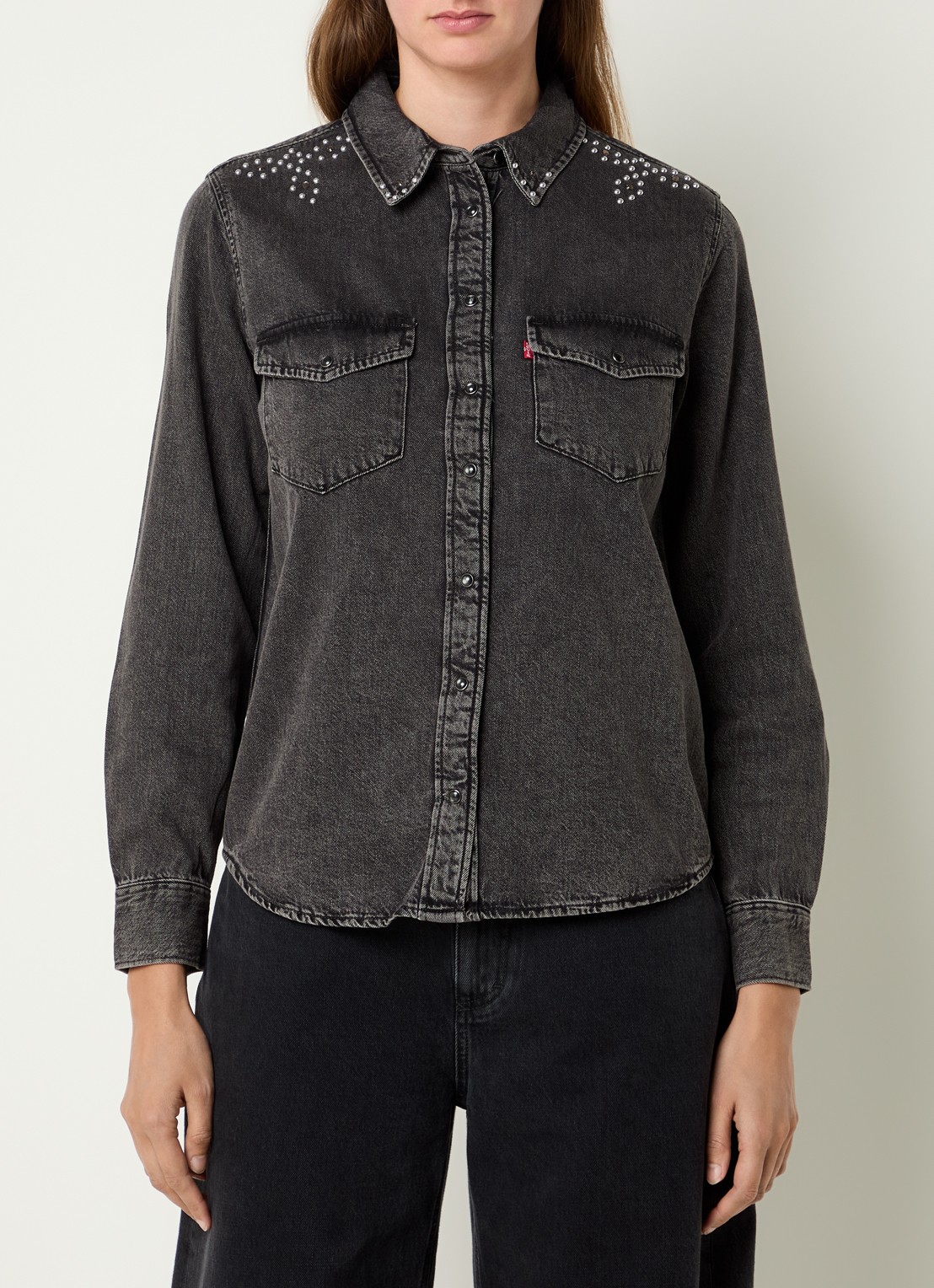 Levi's Blouse van denim met strass - detail 4 zwart