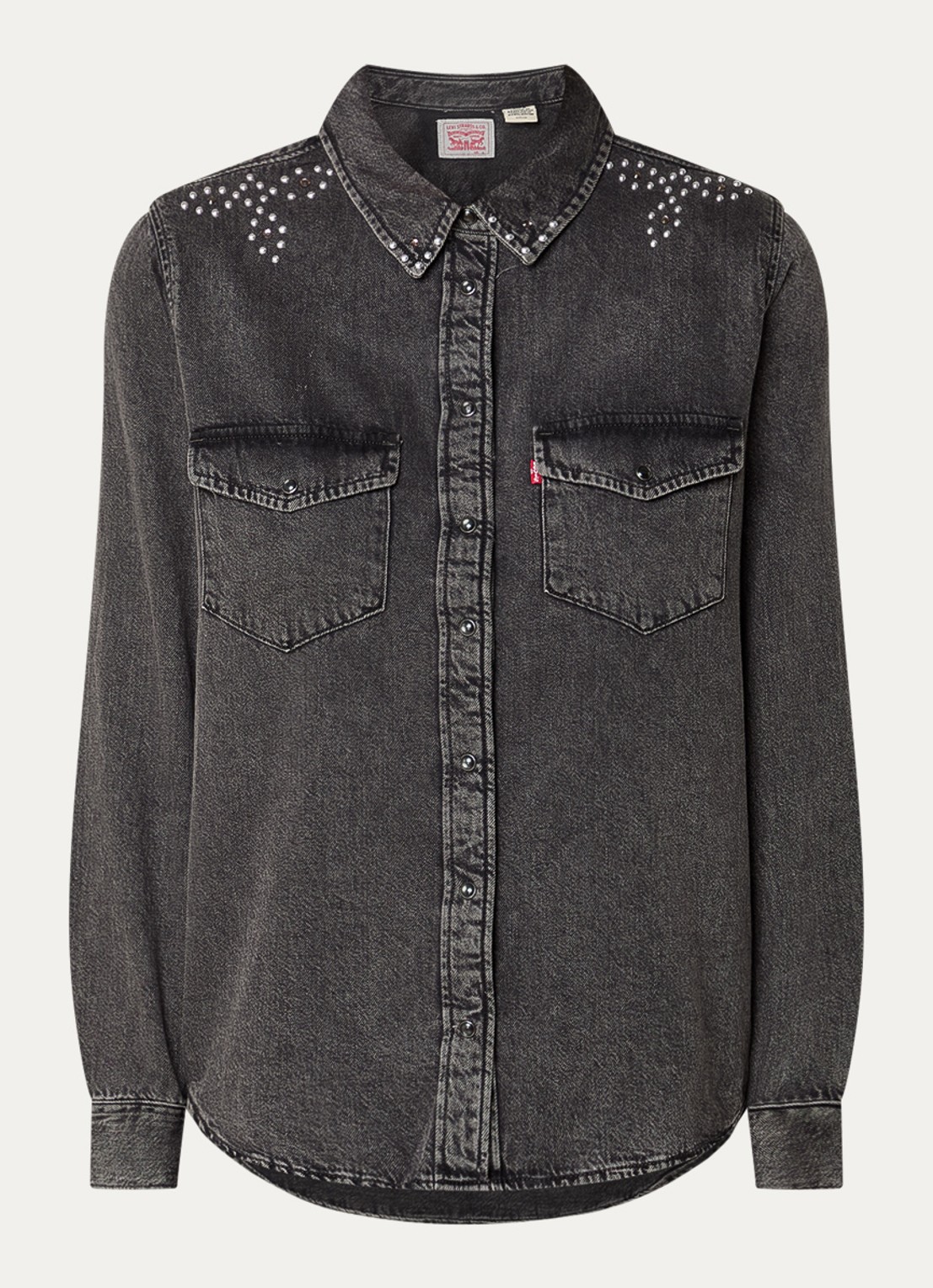 Levi's Blouse van denim met strass - voorkant 2 zwart