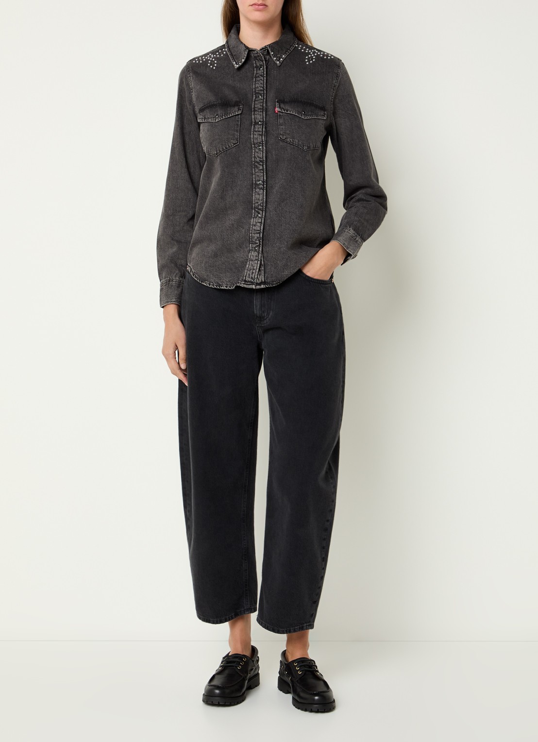 Levi's Blouse van denim met strass - voorkant 3 zwart