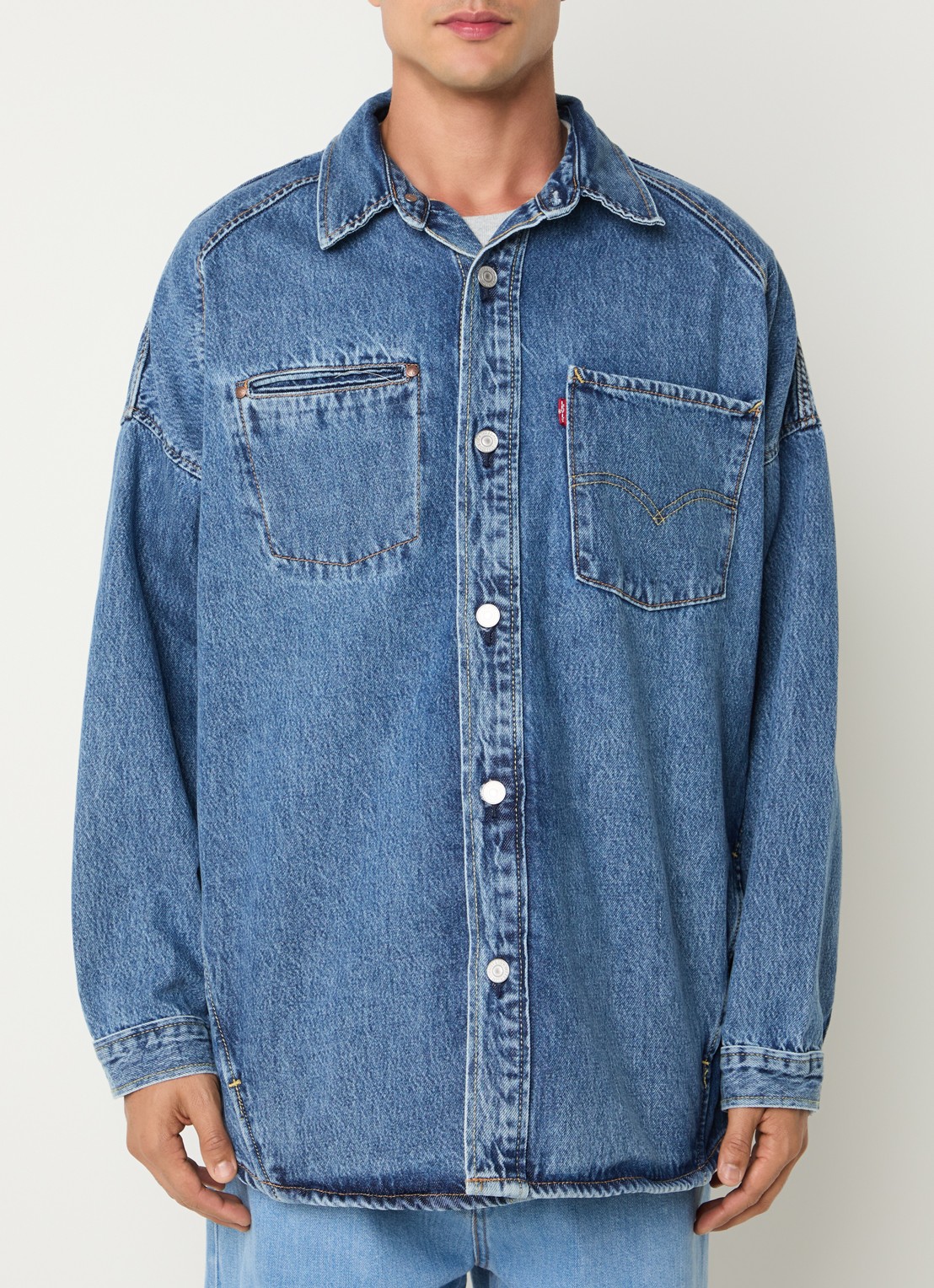 Levi's Bodywarmer van denim met donsvulling - detail 3 indigo