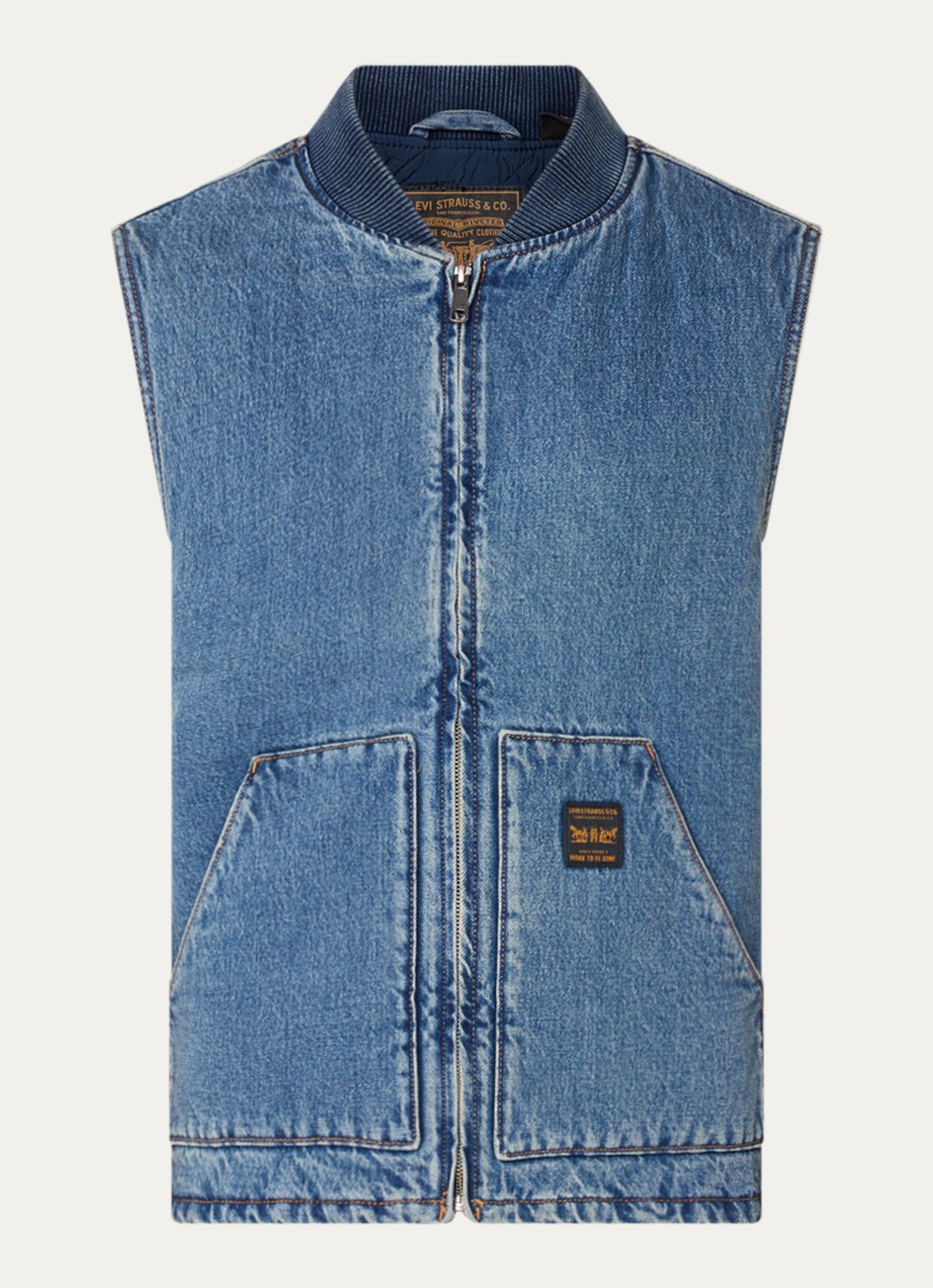 Levi's Bodywarmer van denim met steekzakken - voorkant indigo