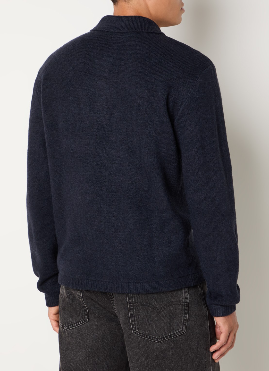 Levi's Boulder fijngebreide trui in wolblend met kraag en halve rits - achterkant donkerblauw