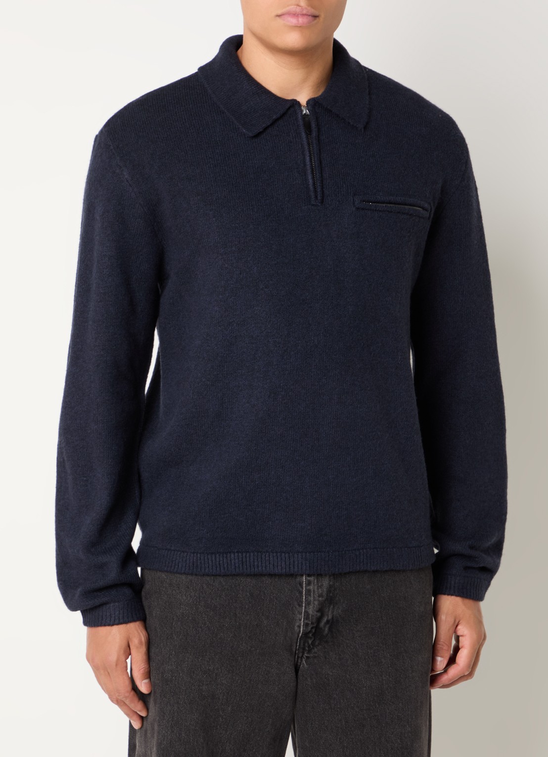 Levi's Boulder fijngebreide trui in wolblend met kraag en halve rits - detail 2 donkerblauw