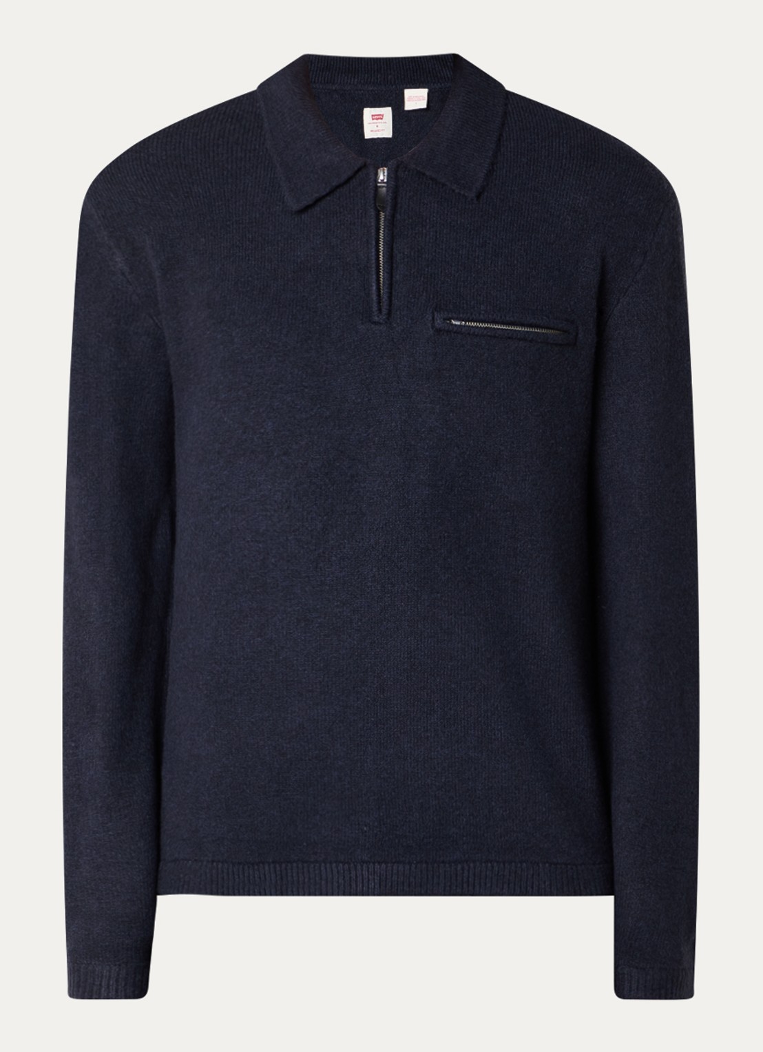 Levi's Boulder fijngebreide trui in wolblend met kraag en halve rits - voorkant 3 donkerblauw