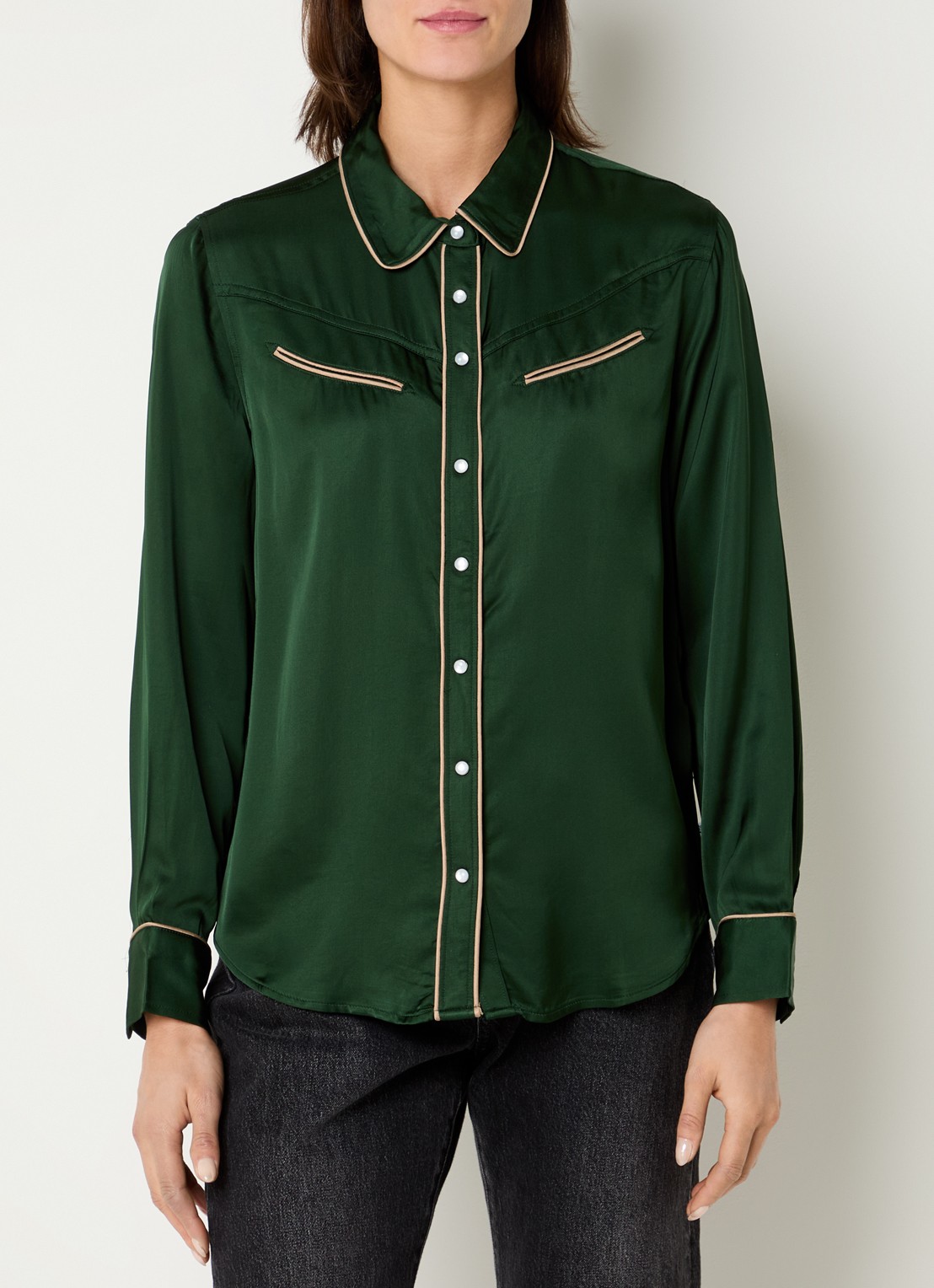 Levi's Bradie blouse van satijn met paspelzakken - detail 2 groen