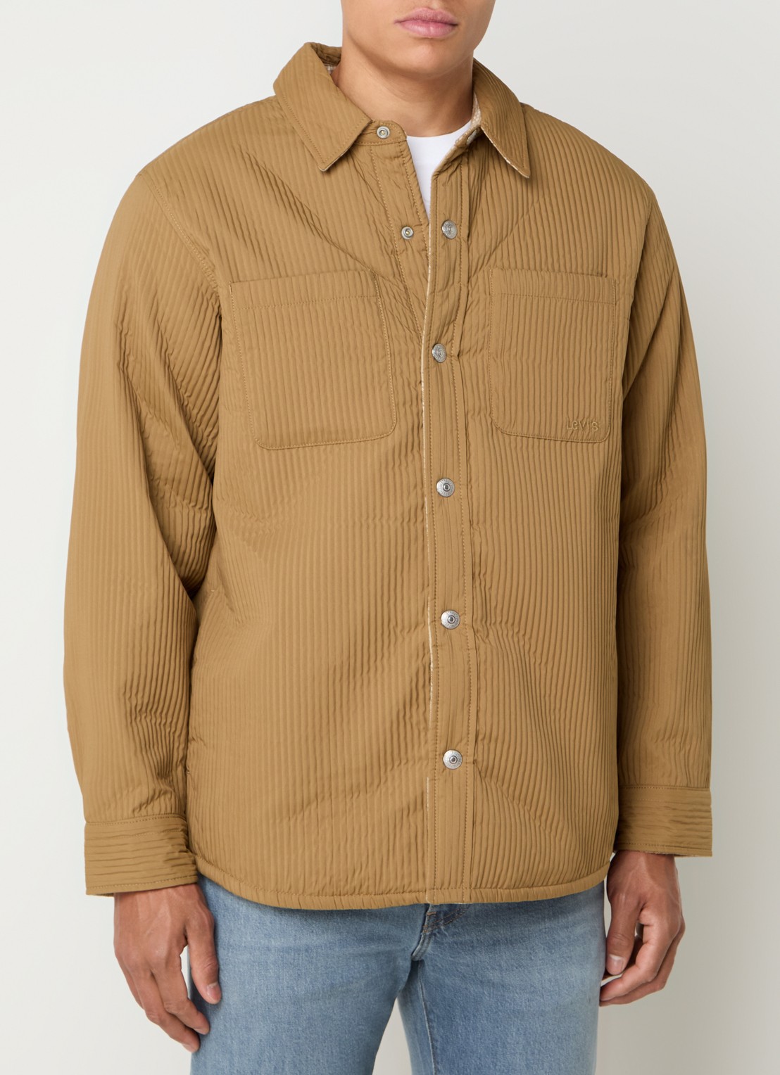 Levi's Bryant reversible overshirt met ruitdessin - detail camel