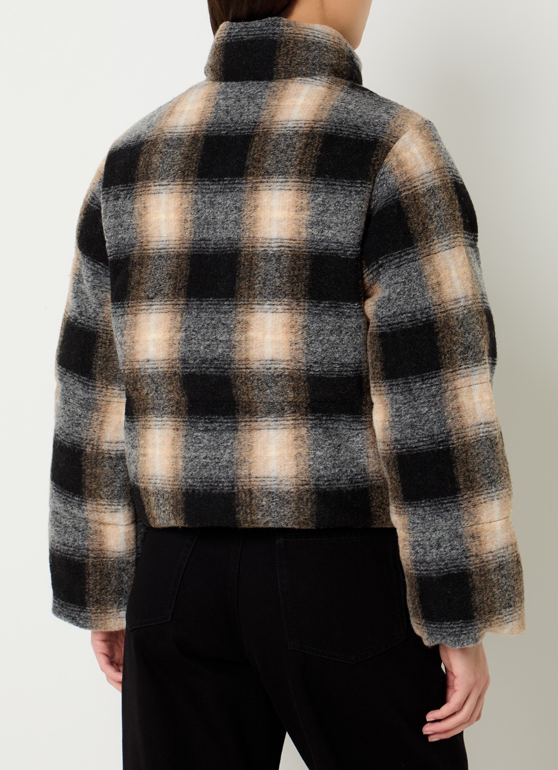 Levi's Brynn puffer jack in wolblend met ruitdessin - achterkant 4 lichtbruin