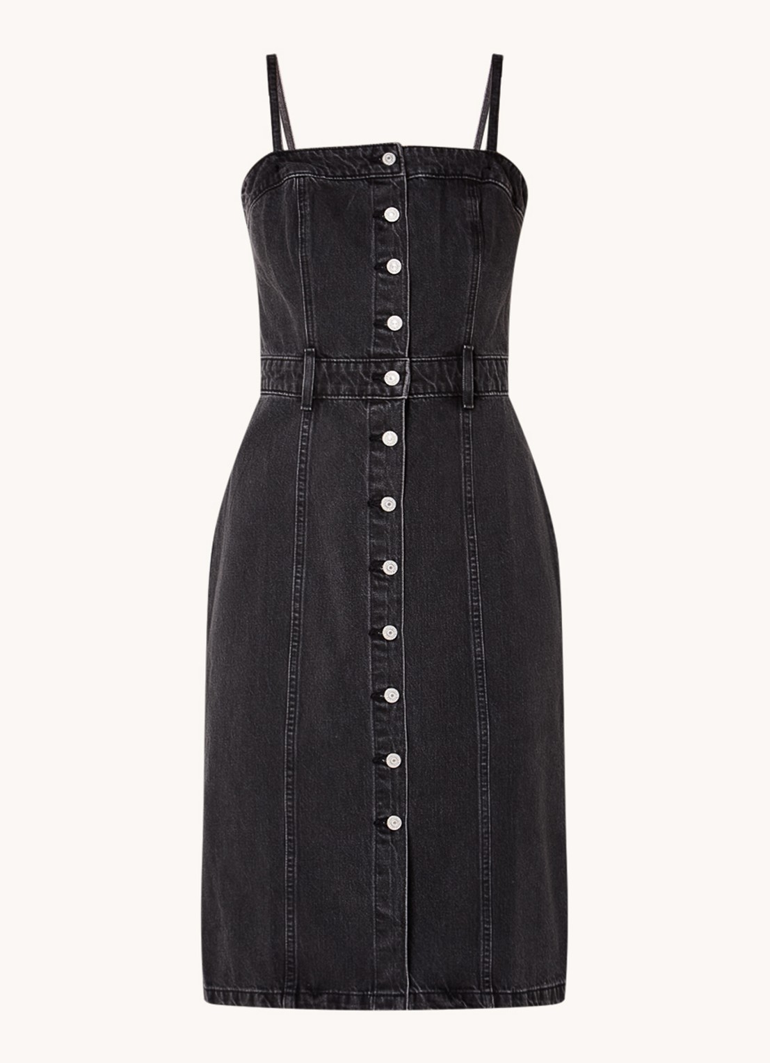 Levi's Bustier midi denim jurk - voorkant 2 zwart