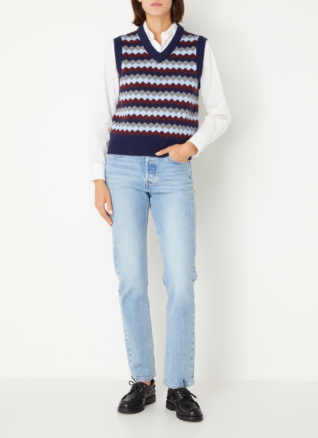 Levi's Charlie fijngebreide spencer in wolblend - voorkant 2 donkerblauw