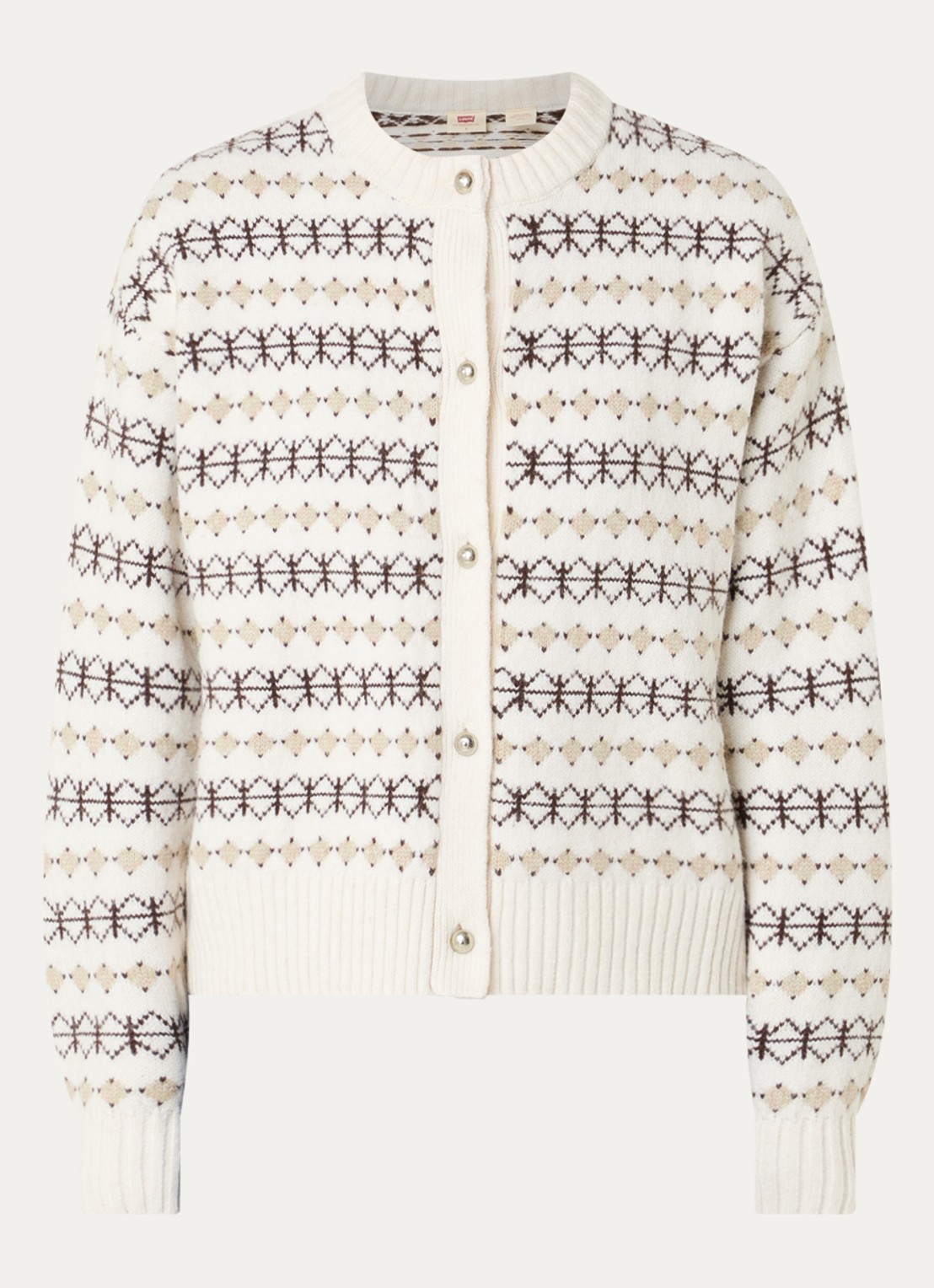 Levi's Charlotte fijngebreid vest in wolblend met ingebreid patroon - voorkant 2 beige