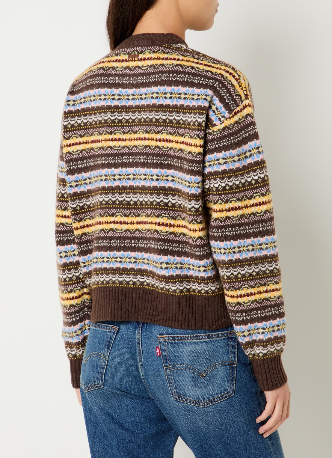 Levi's Charlotte fijngebreid vest in wolblend met ingebreid patroon - achterkant 2 bruin