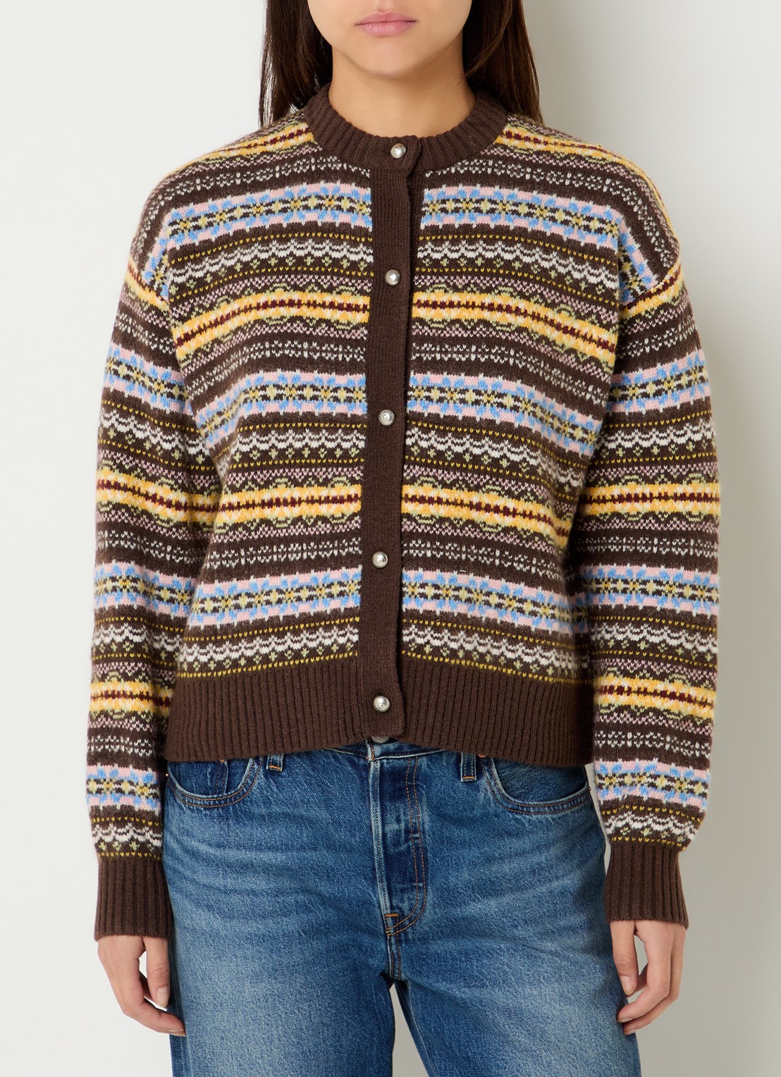 Levi's Charlotte fijngebreid vest in wolblend met ingebreid patroon - detail bruin